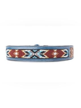 Myra RUNNING FREE BEADED HERITAGE DOG COLLAR IN BROWN TOOLED LEATHER L 18-22”